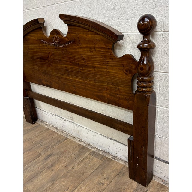 Late 20th Century Vintage Convertible Queen or Full Size Traditional Pediment Cannonball Headboard For Sale - Image 5 of 10