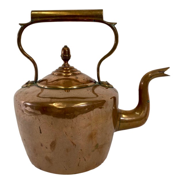Large Antique Victorian Copper Tea Kettle Made in England Circa 19th