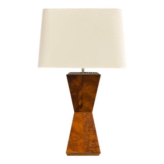 Mid-Century Modern Danish Burlwood Polished Pyramidal Lamp With Two Fixtures For Sale