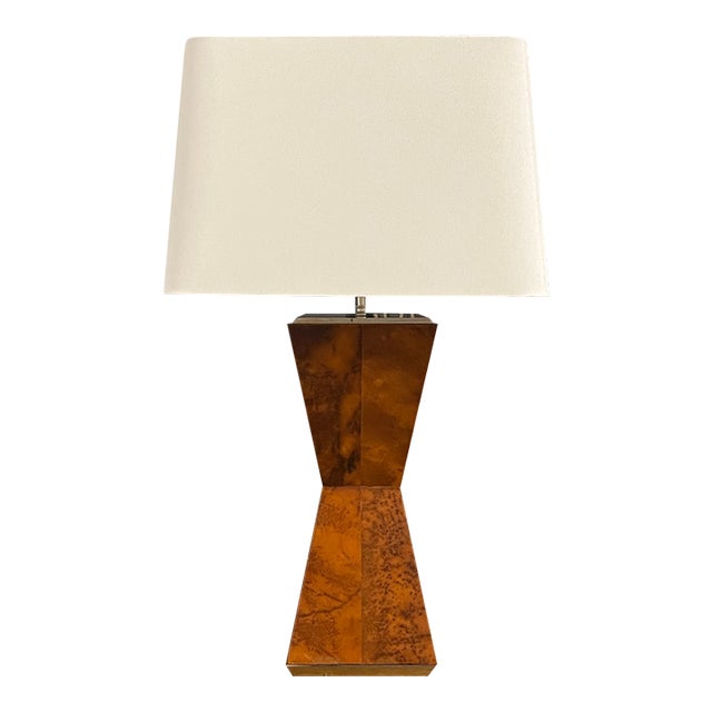 Mid-Century Modern Danish Burlwood Polished Pyramidal Lamp With Two Fixtures For Sale