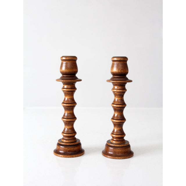Vintage Modular Wood Candlestick Holders Pair For Sale - Image 10 of 18