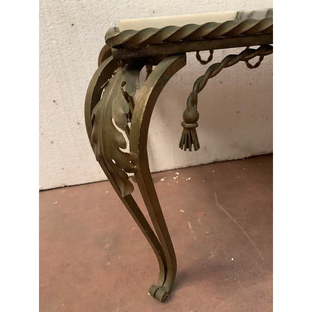 20th Century Hammered Wrought Iron Coffee Table with Breccia Marble Top For Sale - Image 4 of 9