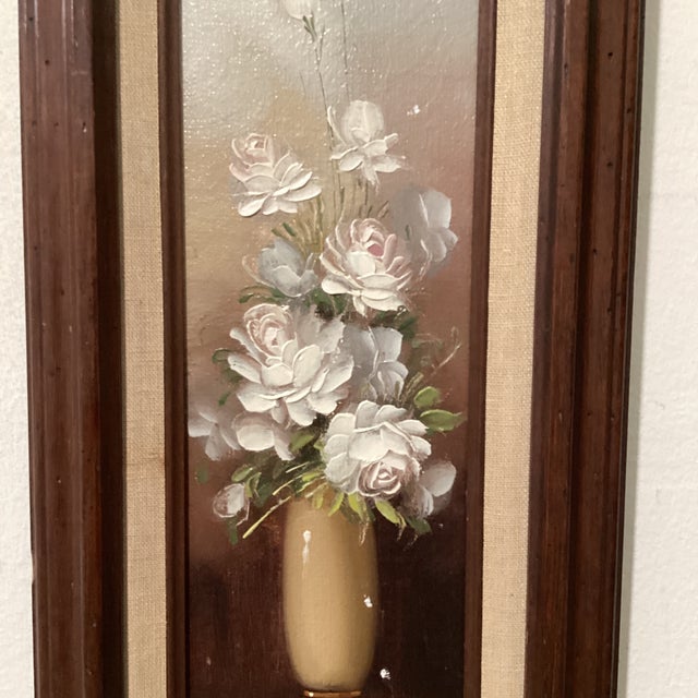 Realism Vintage Painting on Driftwood “White Peony“ by Robert Cox (1934- 2001) Framed For Sale - Image 3 of 12