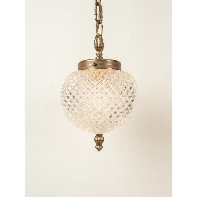 Vintage Pendant Light in Textured Glass and Brass For Sale - Image 4 of 5