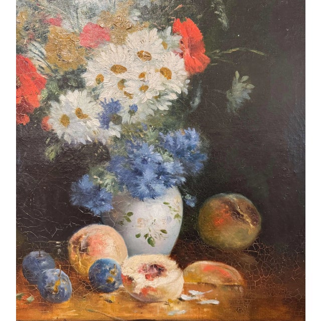 19th Century French Floral Still Life Oil Painting in Carved Giltwood Frame For Sale - Image 4 of 9