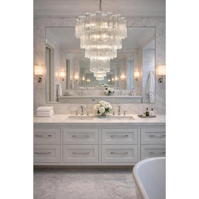 Italian Chandelier in Transparent Murano Glass, 1990, Set of 2 For Sale - Image 3 of 17