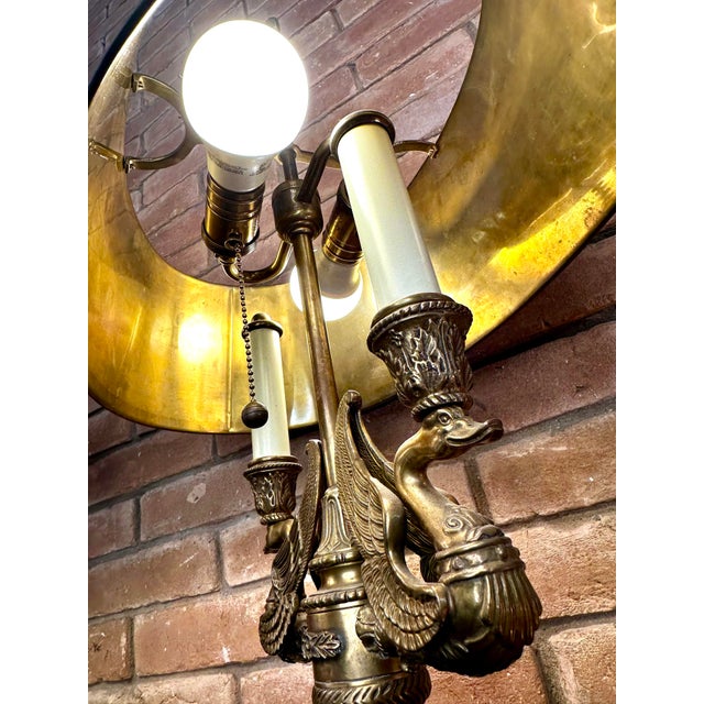 Brass 1990s Pair of Brass French Empire Swan Tóle Bouillotte Lamps. For Sale - Image 8 of 12
