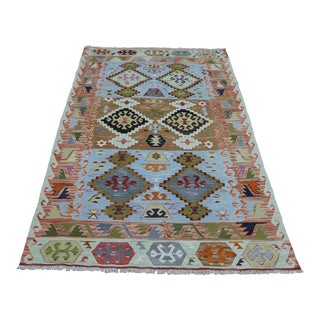 1980s Tribal Mint Green Hand Knotted Kilim For Sale