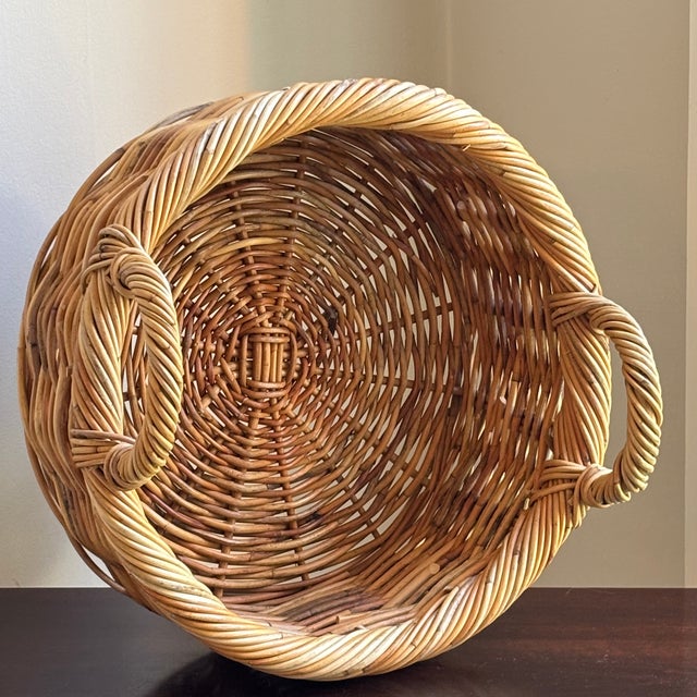 Wood Vintage French-Style Basket W/ Twisted Rim and Double Handles For Sale - Image 7 of 12
