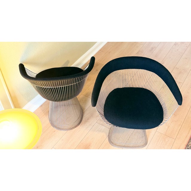 Mid-Century Modern Silver Armchairs in Black Upholstery by Warren Platner for Knoll, 1950s, Set of 2 For Sale - Image 3 of 17