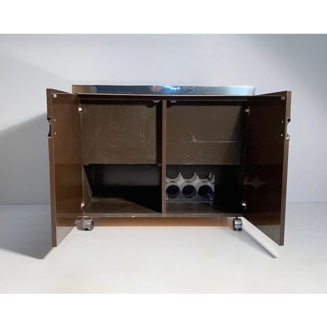 Pierre Cardin / Willy Rizzo / Milo Baughman Bar Cabinet on Castors For Sale - Image 11 of 14