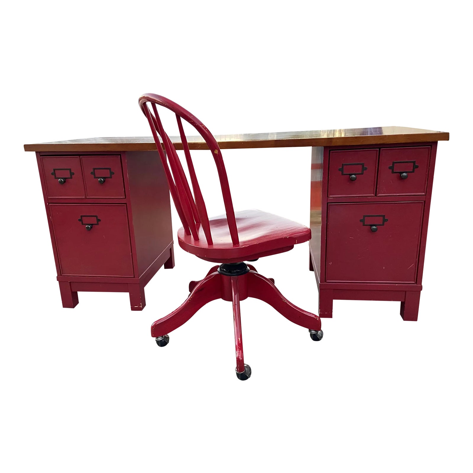 Pottery Barn Farmhouse Distressed Wood Desk and Chair Set of 2 Chairish