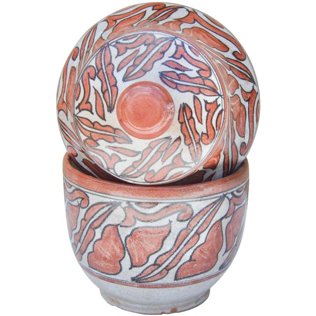 Late 19th Century Handmade Moroccan Ceramic Decorative Lidded Bowl For Sale In New York - Image 6 of 10