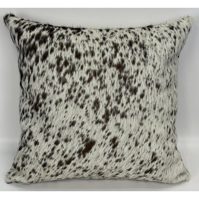 Premium Brazilian Watusi Cowhide Pillow Cover 16x16 – Speckled Ivory Spine – Handcrafted by Pablo Sota Designs For Sale - Image 4 of 10