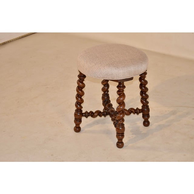 19th Century French Oak Upholstered Stool For Sale In Greensboro - Image 6 of 8