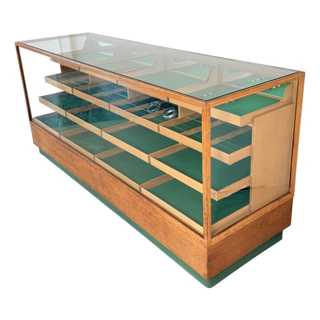 Vintage Oak Display Counter from SLB Stuttgart, 1950s For Sale