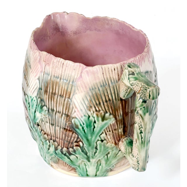 English Antique 19th C Etruscan Majolica Pitcher Shell Seaweed Pattern 7" Tall C1890s For Sale - Image 3 of 7