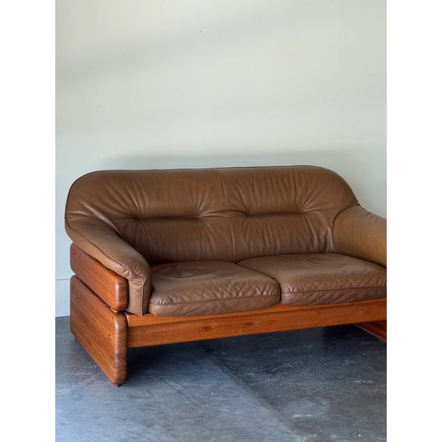 1970s Nielaus Møbler Brown Leather and Teak Loveseat For Sale In Tampa - Image 6 of 8