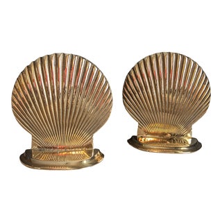 Vintage Coastal Shell Brass Bookends - a Pair For Sale