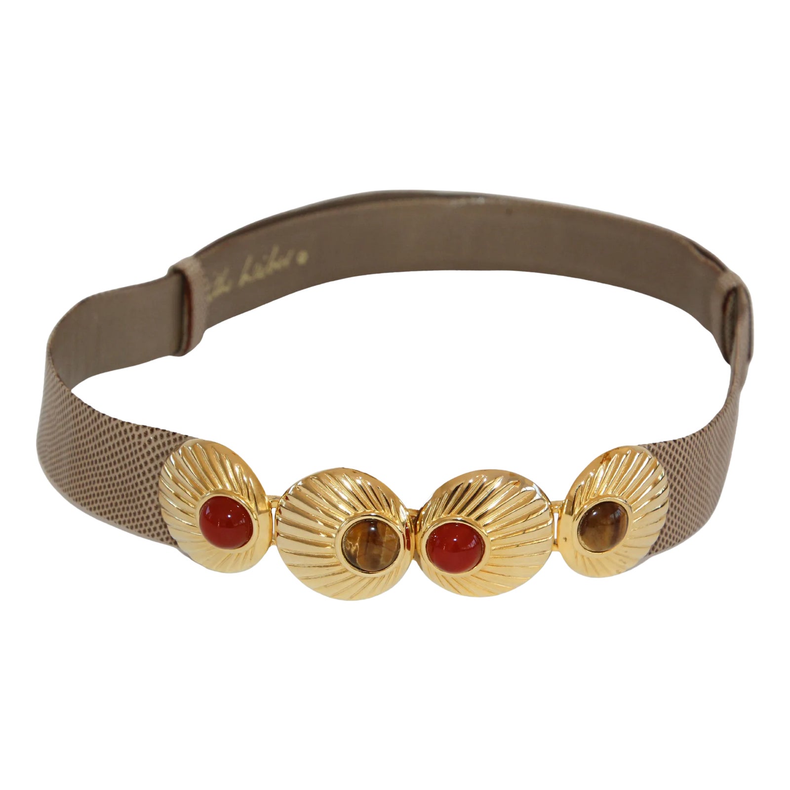 1980s Judith Leiber Beige and Gold Belt with Semi Precious 