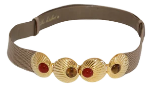 1980s Judith Leiber Beige and Gold Belt with Semi Precious Stones