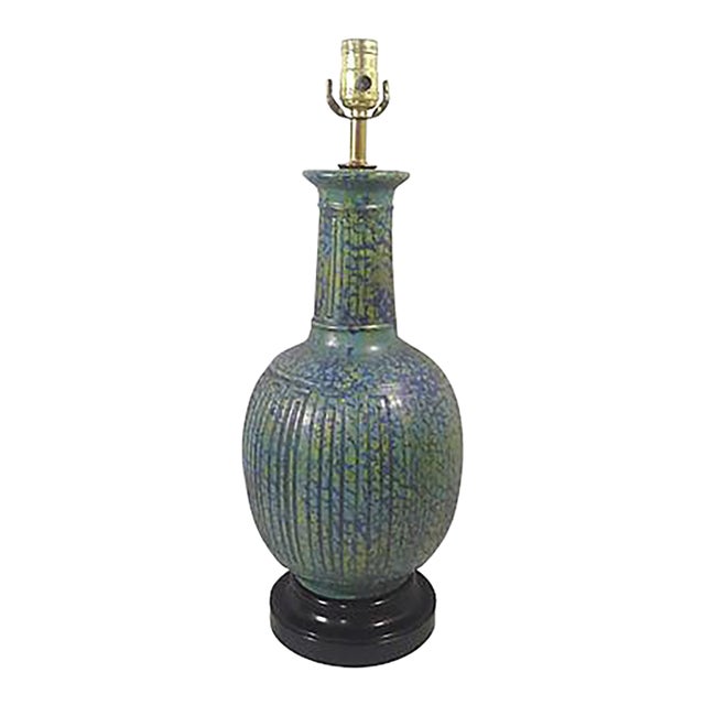 1950s Asian Modern Turquoise Ceramic Table Lamp For Sale