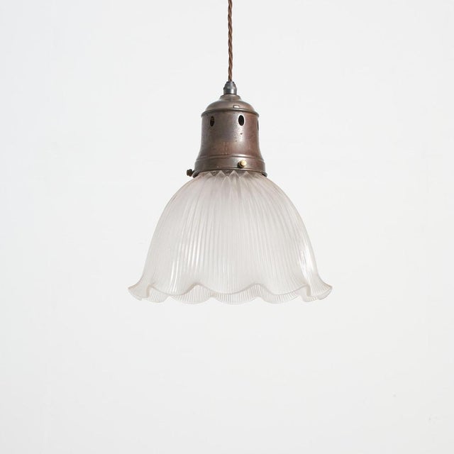 Large Vintage Glass Holophane Frill Pendant Light, 1940s For Sale - Image 9 of 9