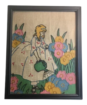 "Mary in Her Garden" Embroidery Wall Art