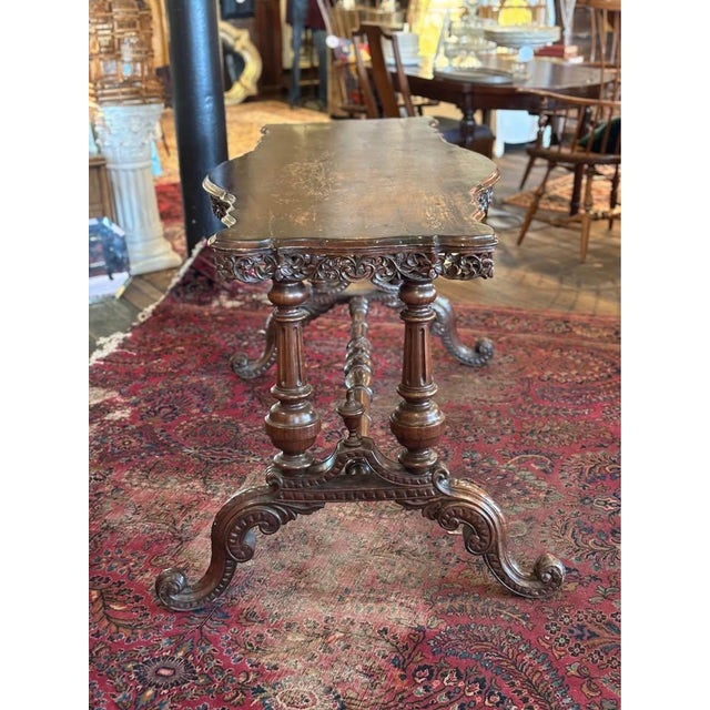 Wood Antique Victorian Ornately Carved Wood Library or Console Table For Sale - Image 7 of 8