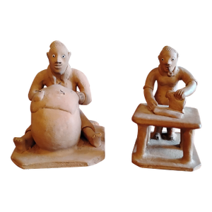 1970s Pair Vitalino Filho Caruaru Brazil Folk Art Terracotta Occupational Sculptures