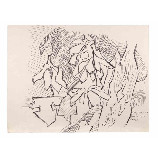 Composition is a China Ink Drawing realized by Reynold Arnould (Le Havre 1919 - Parigi 1980). Good condition on a white...