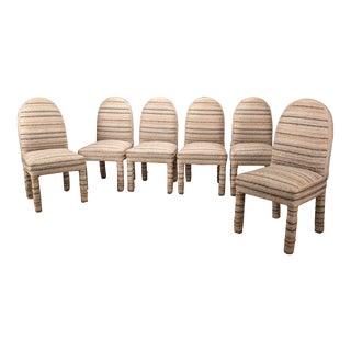 Vintage 1980s Postmodern Textured Boucle Upholstered Parsons Dining Chairs - Set of 6 For Sale