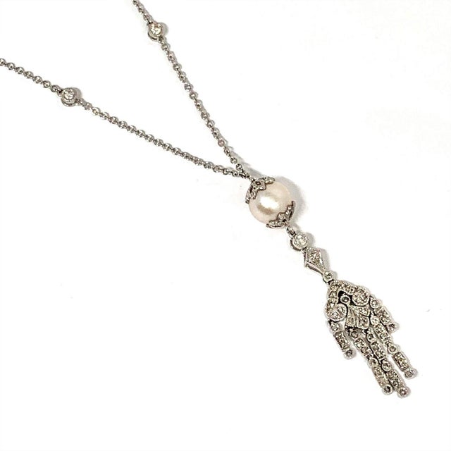 Diamond South Sea Pearl Drop Necklace 14k White Gold Certified For Sale In New York - Image 6 of 8
