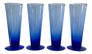 Memphis Style Futurist Cobalt Blue Blown Glasses - Set of 4