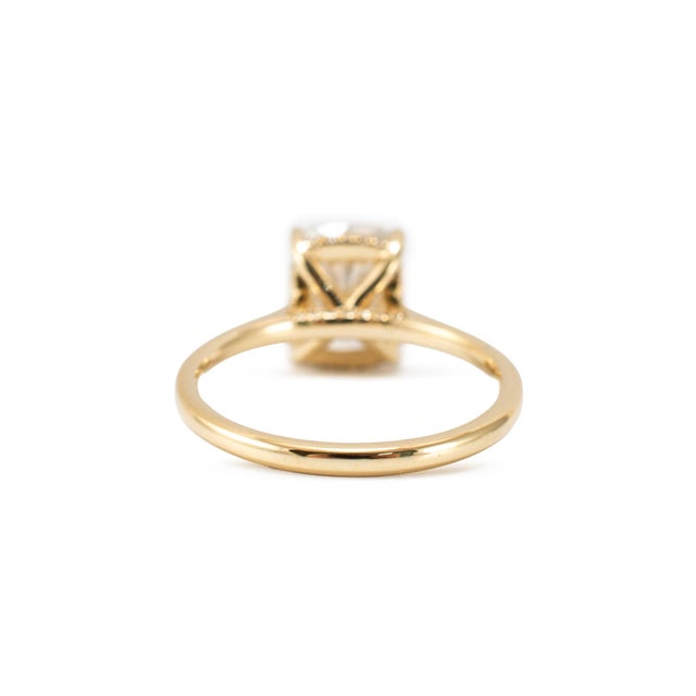 Metal 14k Yellow Gold 2.86ct Cushion Cut Lab Grown Diamond Hidden Halo Engagement Ring, Size 7.75 For Sale - Image 7 of 10