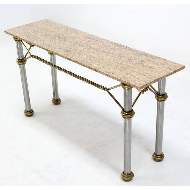 Mid Century Modern Solid Brass "Rope" Chrome Base Marble Top Console Sofa Table MINT Very nice mid century modern solid...