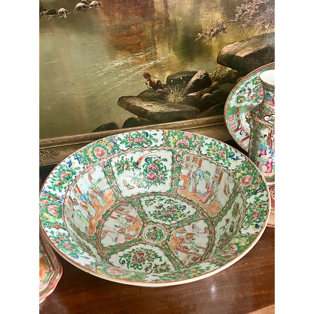 Ceramic Large 19th Century Rose Medallion Rimmed Basin For Sale - Image 7 of 12