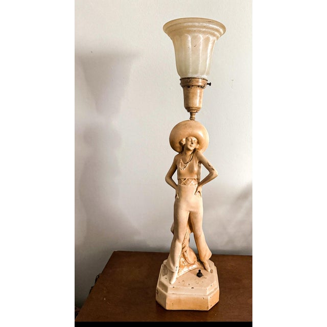 Vintage Art Deco Alabaster Lamp With Frosted Glass Shade. For Sale - Image 4 of 9