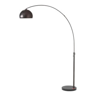 1960s Simple Mid Century Half Dome Floor Lamp - Modern Style, Black Nickel, Dimmable, Black Marble Base For Sale
