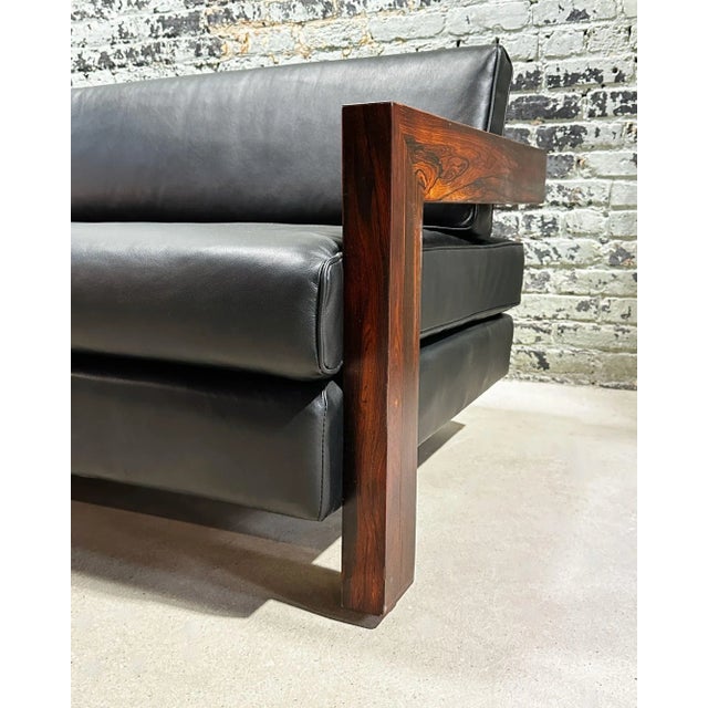 Brazilian Rosewood Sofa Black Leather, 1960 For Sale - Image 11 of 12