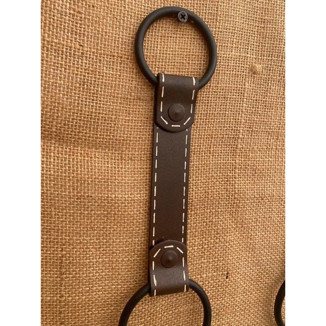Pair Faux Leather Metal Candle Sconces (After Jacques Adnet) Horse Bridle Hermès For Sale - Image 6 of 8