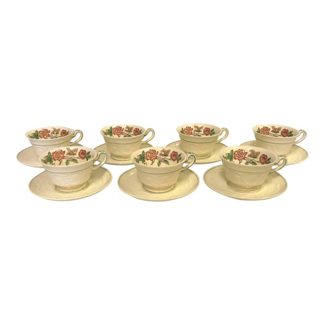 Vintage Wedgewood Patrician "Tapestry" Collection Cup and Saucer - Set of 7 For Sale