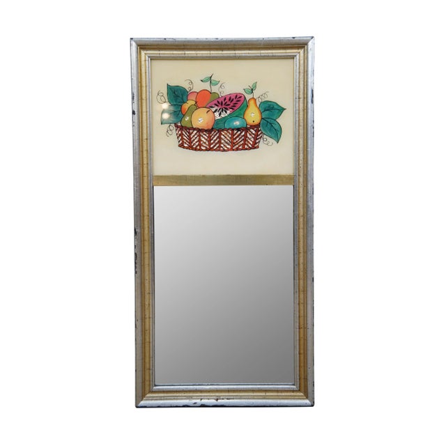 Mid 20th Century Reverse Painted Foiled Fruit Basket Trumeau Wall Hanging Mirror For Sale - Image 11 of 11