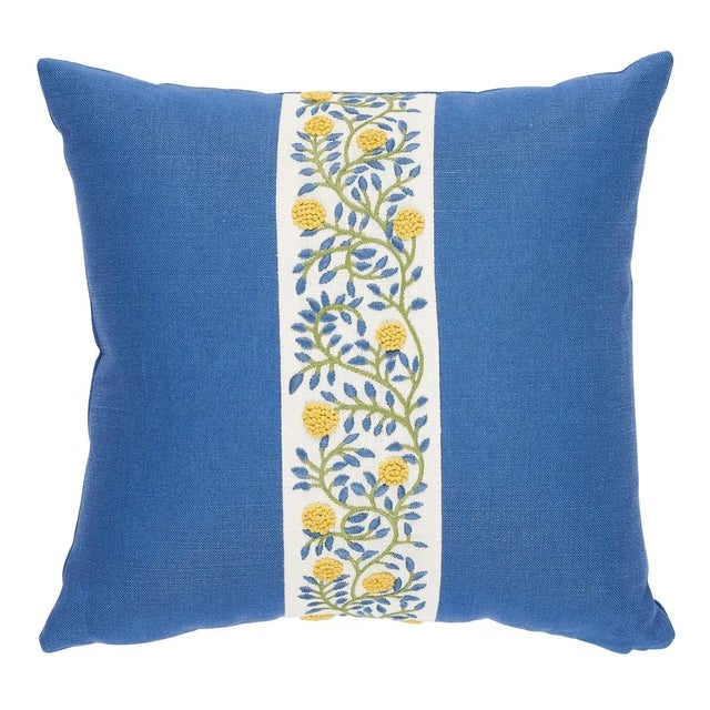 2020s Schumacher Ashoka 18" Pillow in Citron & Blue For Sale - Image 5 of 5