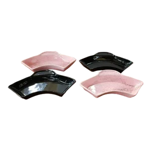 Set of 4 Vintage Black & Pink Ceramic Speckled Lazy Susan Trays, California