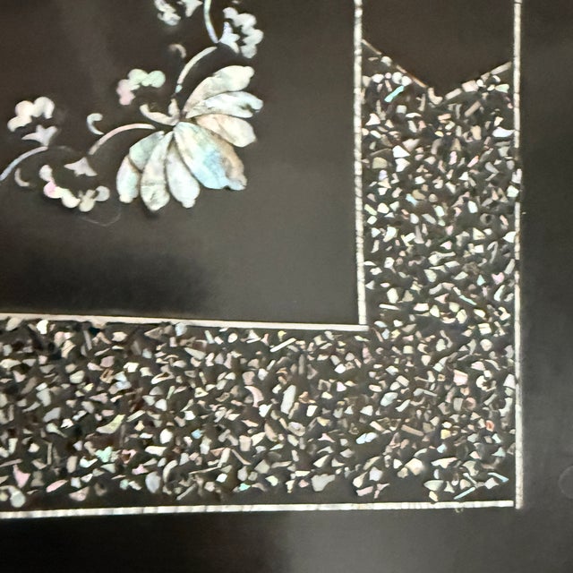 Asian Antique Early 20th Century Low Asian Style Table With Intricate Mother of Pearl Inlay For Sale - Image 3 of 11
