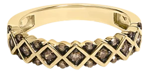 10K Yellow Gold Plated .925 Sterling Silver 1/4 Cttw Champagne Diamond Geometric Band Ring - Size 6