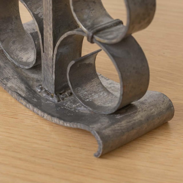 1930s Pair of French Pewter Scroll Candlesticks For Sale - Image 11 of 12