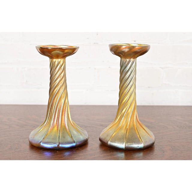 Louis Comfort Tiffany Favrile Iridescent Art Glass Candlesticks, Pair For Sale - Image 13 of 13