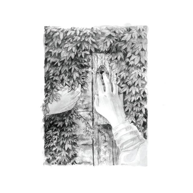 Original Fine Art Titled "Found" by Artist Abby Olsen Ink on Paper, the Secret Garden Collection For Sale